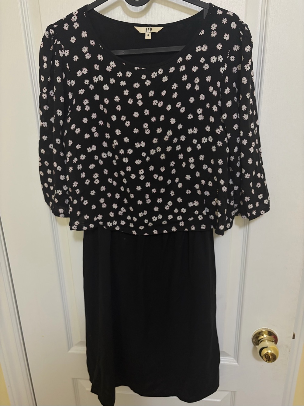 Black Dress with White Floral Bodice | Two layer dress with wide quarter sleeves